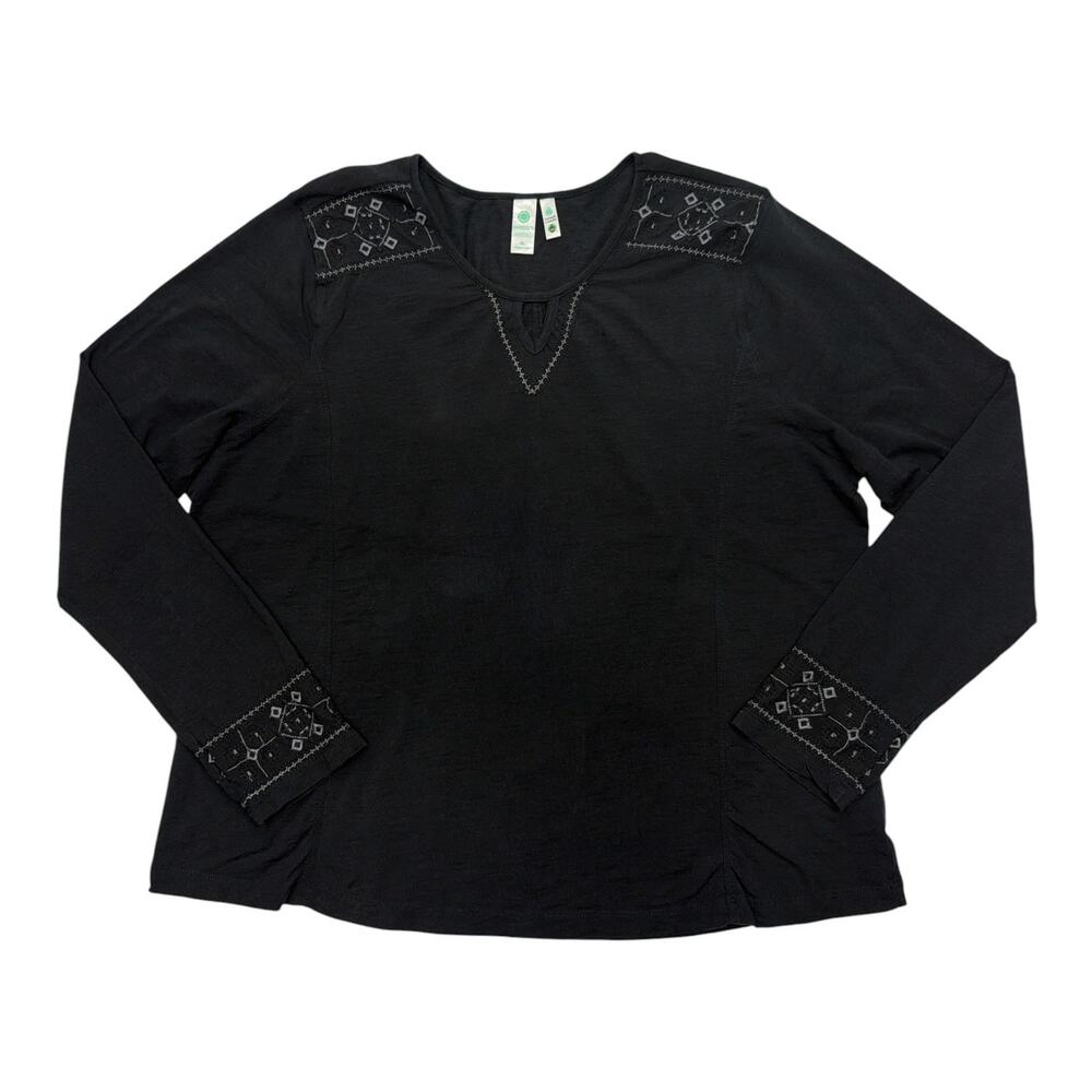 Aventura Clothing Womens Black Embroidered Long Sleeve Top Size XL